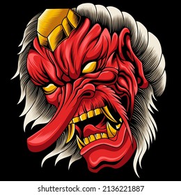 Japanese Tengu Mask Vector Illustration