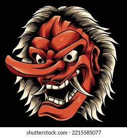Japanese Tengu mask vector illustration on a black background
