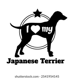 Silueta de perro Terrier japonés, me encanta mi perro, perro, razas de perro, logotipo, Vector, silueta, animal, ilustración, icono, signo, negro, mascota,