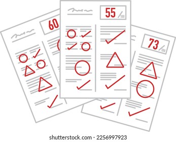 Japanese test. Scoring result. studying for a test. evaluation sheet. exam at school. average score.