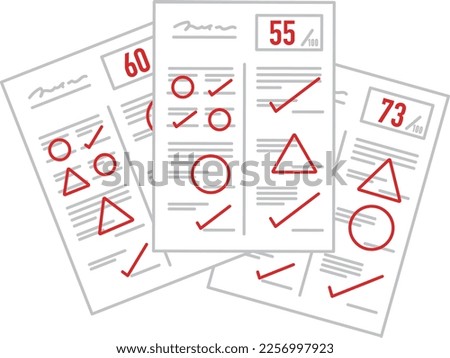 Japanese test. Scoring result. studying for a test. evaluation sheet. exam at school. average score.