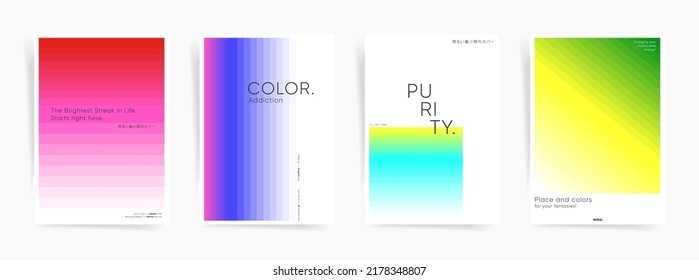 Japanese text - Minimal colorful cover. Minimal color poster set. Gradient cover page design template. Simple modern brochure layout. Mesh colors and clean design for business and decorations.