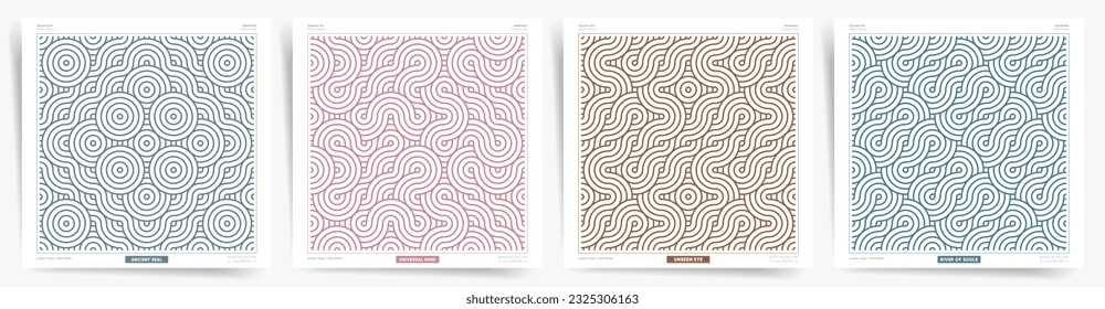 Japanese text - "seamless pattern".
Set of minimal covers design. Minimal asian geometric seamless patterns. Vector illustration. 