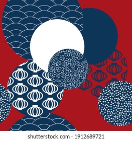 Japanese textile pattern circles seamless vector background. Traditional asian design.
