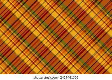 Japanischer Textil Tartan Hintergrund, Frau überprüfen Textur nahtlos. 60er Jahre Plaid Stoff Muster Vektor in orange und bernsteinfarben.