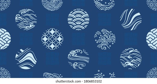 Japanese textiles seamless pattern vector. Design for fabric print, cover book, background, decoration.