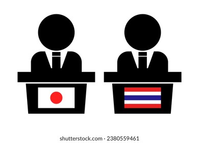 Japanese and Thai Politicians Icon Set. Diplomacy between Japan and Thailand. Vector.