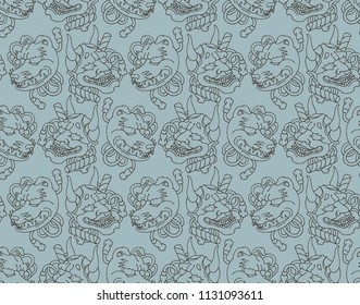 japanese theater noh masks Hannya and Kitsune seamless pattern