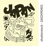 japanese theme doodle hand drawn black and white colour