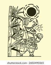 japanese theme doodle hand drawn black and white colour