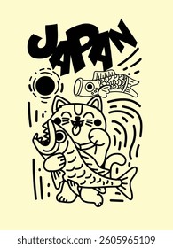 japanese theme doodle hand drawn black and white colour