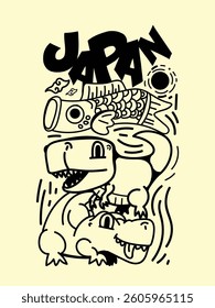 japanese theme doodle hand drawn black and white colour