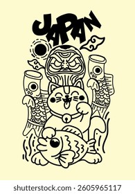 japanese theme doodle hand drawn black and white colour