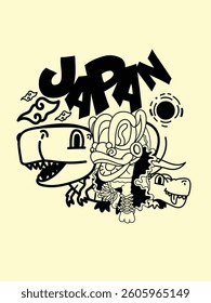 japanese theme doodle hand drawn black and white colour
