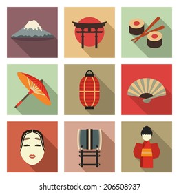 Japanese theme flat icon set