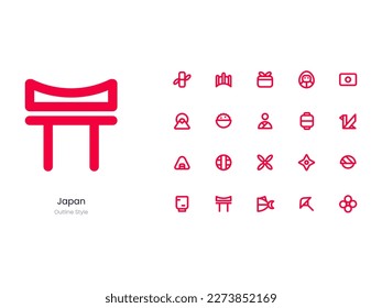 Japanese Theme Icon Pack Illustration Outline Style