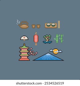 Japanese theme pixel art icons