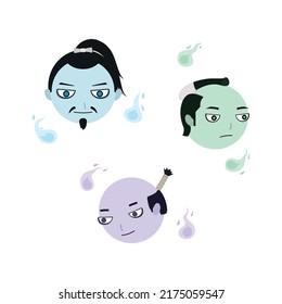 Japanese three headed ghosts, devil, youkai illustration