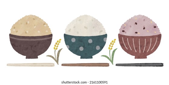 Japanese three kinds of rice watercolor