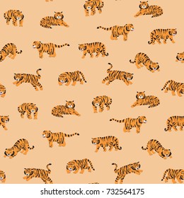 Japanese tiger animal doodle seamless vector hand drawing pattern