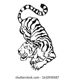 Japanese tiger design. Wild print. Tiger T-Shirt design. Fashion vector illustration with tiger. Illustration for fabric, clother. - Vector.
