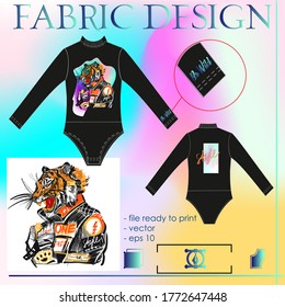 Japanese tiger design. Wild print. Tiger T-Shirt design. Fashion vector illustration with tiger. Illustration for fabric, clother. 
Design for body. - Vector.