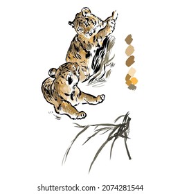 Japanese tiger design. Wild print. Tiger T-Shirt design. Fashion vector illustration with tiger. Illustration for fabric, clother. - Vector.