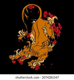 Japanese tiger design. Wild print. Tiger T-Shirt design. Fashion vector illustration with tiger. Illustration for fabric, clother. - Vector.