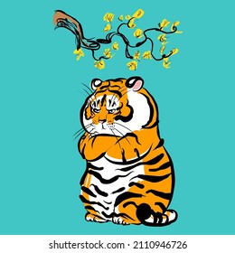 Japanese tiger design. Wild print. Tiger T-Shirt design. Fashion vector illustration with tiger. Illustration for fabric, clother. - Vector.