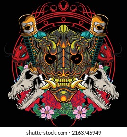 japanese tiger mask illustration with premium quality stock vector