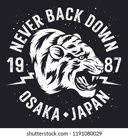 Japanese Tiger patch embroidery. Vector. T-shirt print design. Tee graphics. Typography slogan