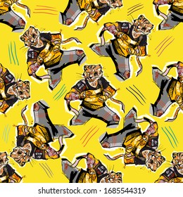 Japanese tiger seamless pattern. Wild print. Tiger T-Shirt design. Fashion vector illustration with tiger. Illustration for fabric, clother. - Vector.
