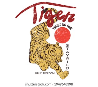 Japanese tiger stay wild print vector artwork for t-shirt and others  