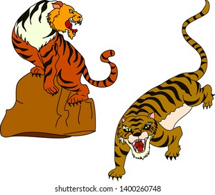 Japanese tiger for sticker and tattoo isolate on white background.