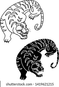Japanese tiger tattoo.Illustration Sticker design the Tiger for print or screen on T-shirt.