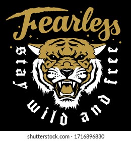 Ilustración vectorial del tigre japonés y lema de moda para el diseño de pantalones T