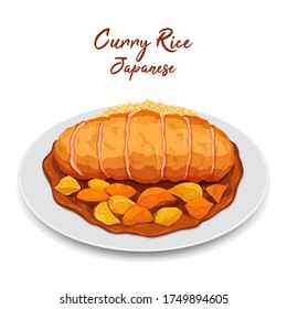 Japanese Tonkatsu Curry Rice Illustration. 
(Japanese Curry Rice with Pork Cutlet)  svg