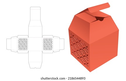 Japanese top trapezoid packaging box die cut template and 3D mockup