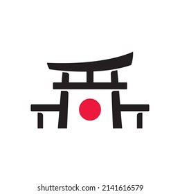 Japanese Torii gate illustration, simple Torii gate sign logo design vector