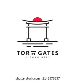 Japanese Torii gate illustration, simple linear Torii gate sign logo design vector