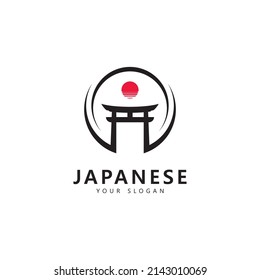 Japanese Torii gate illustration, simple Torii gate sign logo design vector