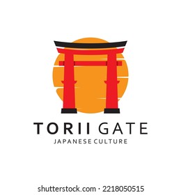 Japanese torii gate logo design vector illustration