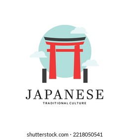 Japanese torii gate logo design vector illustration
