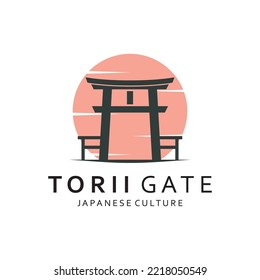 Japanese torii gate logo design vector illustration