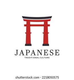 Japanese torii gate logo design vector illustration