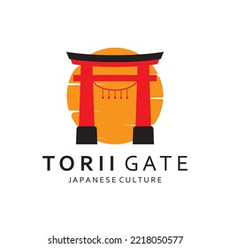 Japanese torii gate logo design vector illustration
