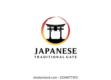 Japanese torii gate logo design, traditional torii gate silhouette vector