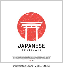 Japanese torii gate logo design template with creative concept Premium Vector