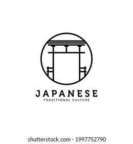 Logo de la puerta del torii japonesa icono línea de arte ilustración vectorial