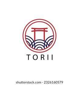 Japanese torii gate logo icon line art vector illustration design